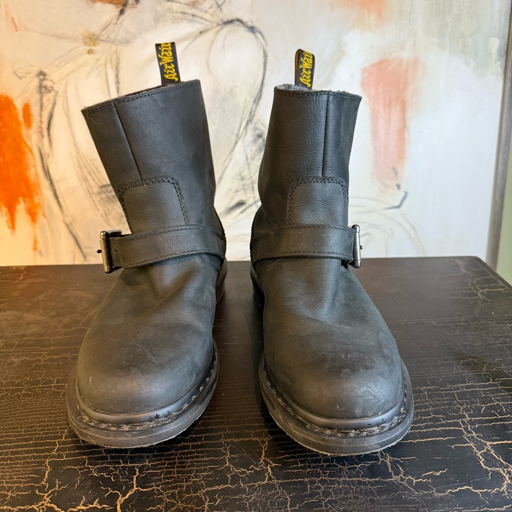 Dr. Martens Black Leather Buckle Combat Boots - Picture 2 of 8